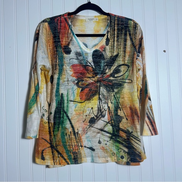 Jess & Jane Sola High-Low Burnout Knit Top Medium V-Neck Multicolor - Picture 6 of 11